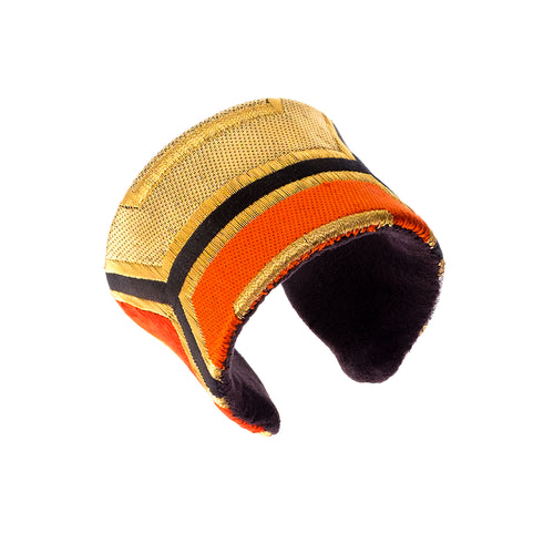 Red and Gold Harmony: Upcycled Obi Belt Cuff - ShopCurious