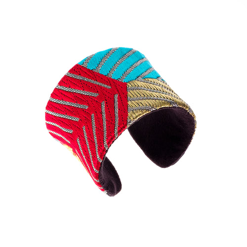 Cubic Harmony: Upcycled Obi Belt Cuff - ShopCurious