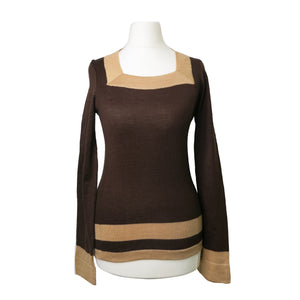 1960s Biba Square Necked Brown Knitted Top - ShopCurious