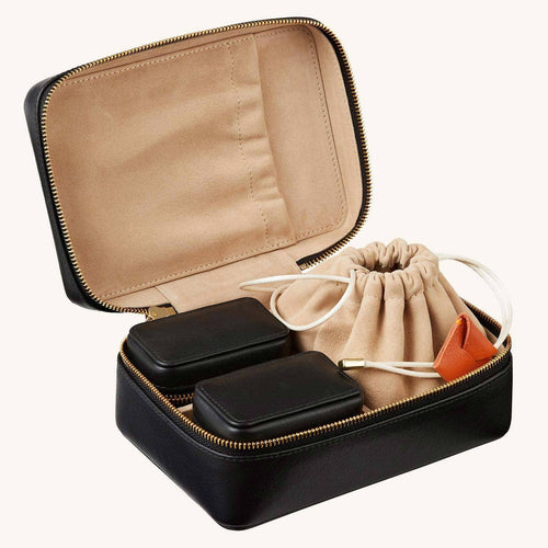 Amelia Leather 3-piece Jewellery Storage Gift Set - Jet & Soft Sand - shopcurious