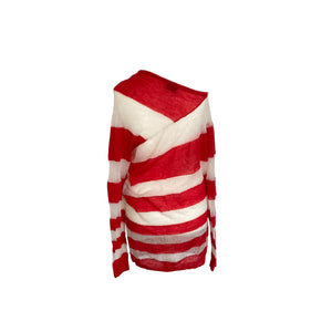 Acne Studios Red and White Striped Sheer Knitted Jumper - ShopCurious