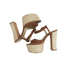 Load image into Gallery viewer, 1970s Style Suede and Raffia Platform Sandal - ShopCurious
