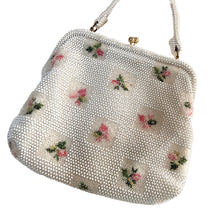 Load image into Gallery viewer, Lemured Petite-Bead Pink and Cream Beaded Flower Bag and Mirror Purse - ShopCurious
