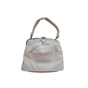 Lemured Petite-Bead Cream Beaded Bag and Mirror Purse - ShopCurious