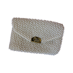 Lemured Petite-Bead Cream Beaded Bag and Mirror Purse - ShopCurious