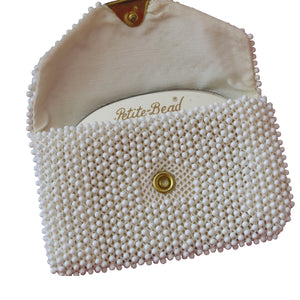 Lemured Petite-Bead Cream Beaded Bag and Mirror Purse - ShopCurious