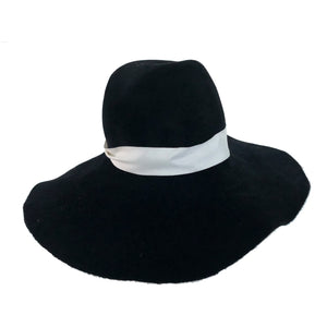 Biba Black Felt Hat with White Grosgrain Ribbon - ShopCurious