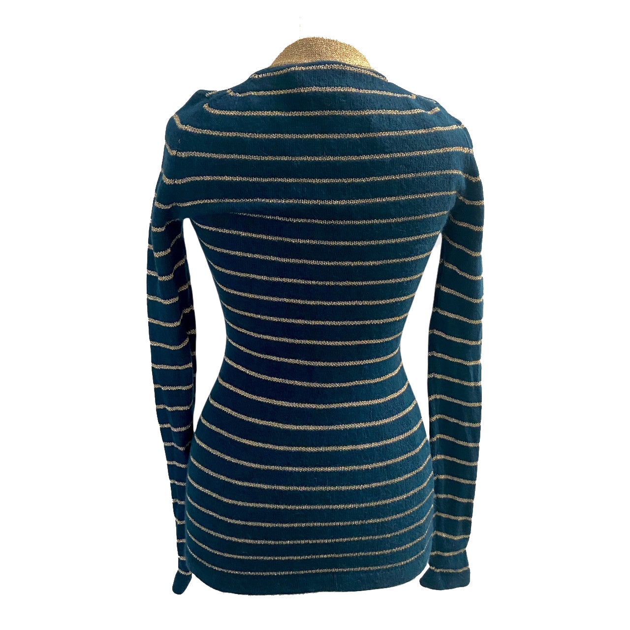 Vintage Biba Dark Green and Gold Lurex Stripe Cardigan ShopCurious