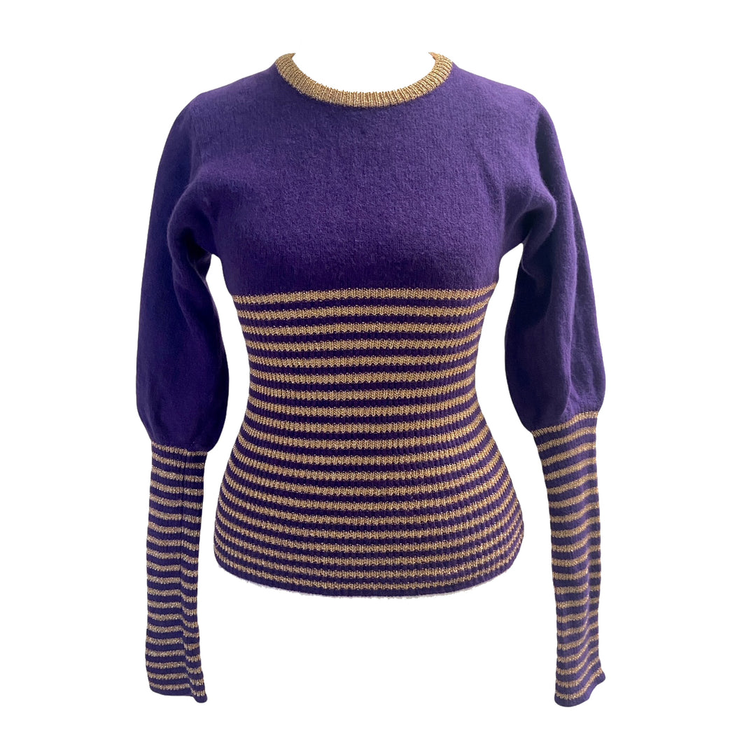 Vintage Biba Purple and Gold Lurex Stripe Sweater - ShopCurious
