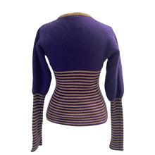 Load image into Gallery viewer, Vintage Biba Purple and Gold Lurex Stripe Sweater - ShopCurious
