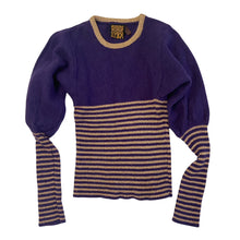 Load image into Gallery viewer, Vintage Biba Purple and Gold Lurex Stripe Sweater - ShopCurious
