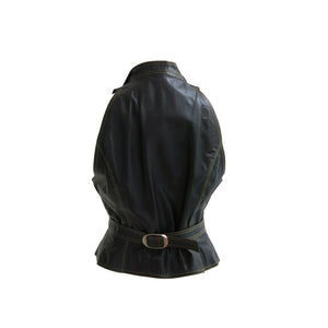 Black Leather 1970s Bill Gibb Waistcoat with Bumblebee Buttons and Collar - ShopCurious