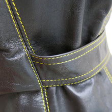 Load image into Gallery viewer, Black Leather 1970s Bill Gibb Waistcoat with Bumblebee Buttons and Collar - ShopCurious
