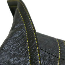 Load image into Gallery viewer, Black Leather 1970s Bill Gibb Waistcoat with Bumblebee Buttons and Collar - ShopCurious
