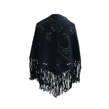 Load image into Gallery viewer, Blue Suede Fringed Vintage Cape with Filigree Cutout Design - ShopCurious
