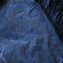 Load image into Gallery viewer, Blue Suede Fringed Vintage Cape with Filigree Cutout Design - ShopCurious
