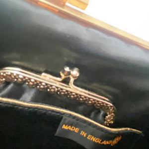 Chinoiserie Style 1930s Embroidered Black Satin Bag with Purse and Mirror - ShopCurious