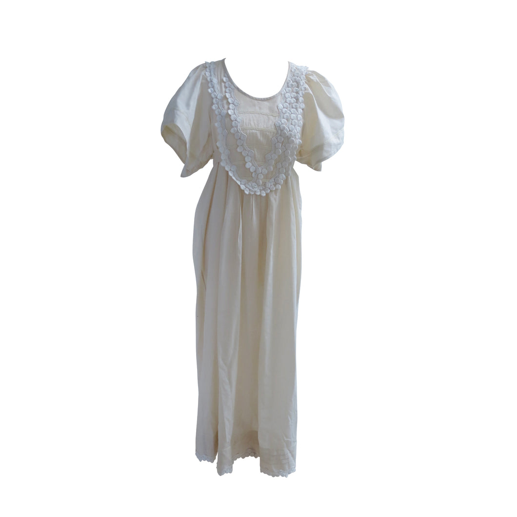 Embroidered Cream Cotton Dress with Tie Belt - ShopCurious