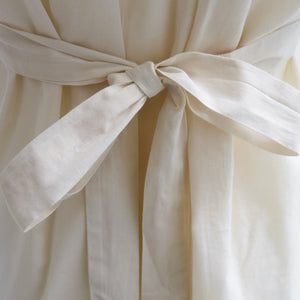 Embroidered Cream Cotton Dress with Tie Belt - ShopCurious