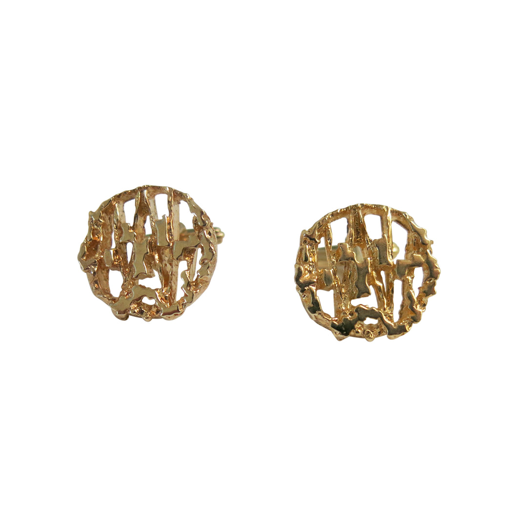 Cufflinks – Round Brutalist Design, Gold - shopcurious