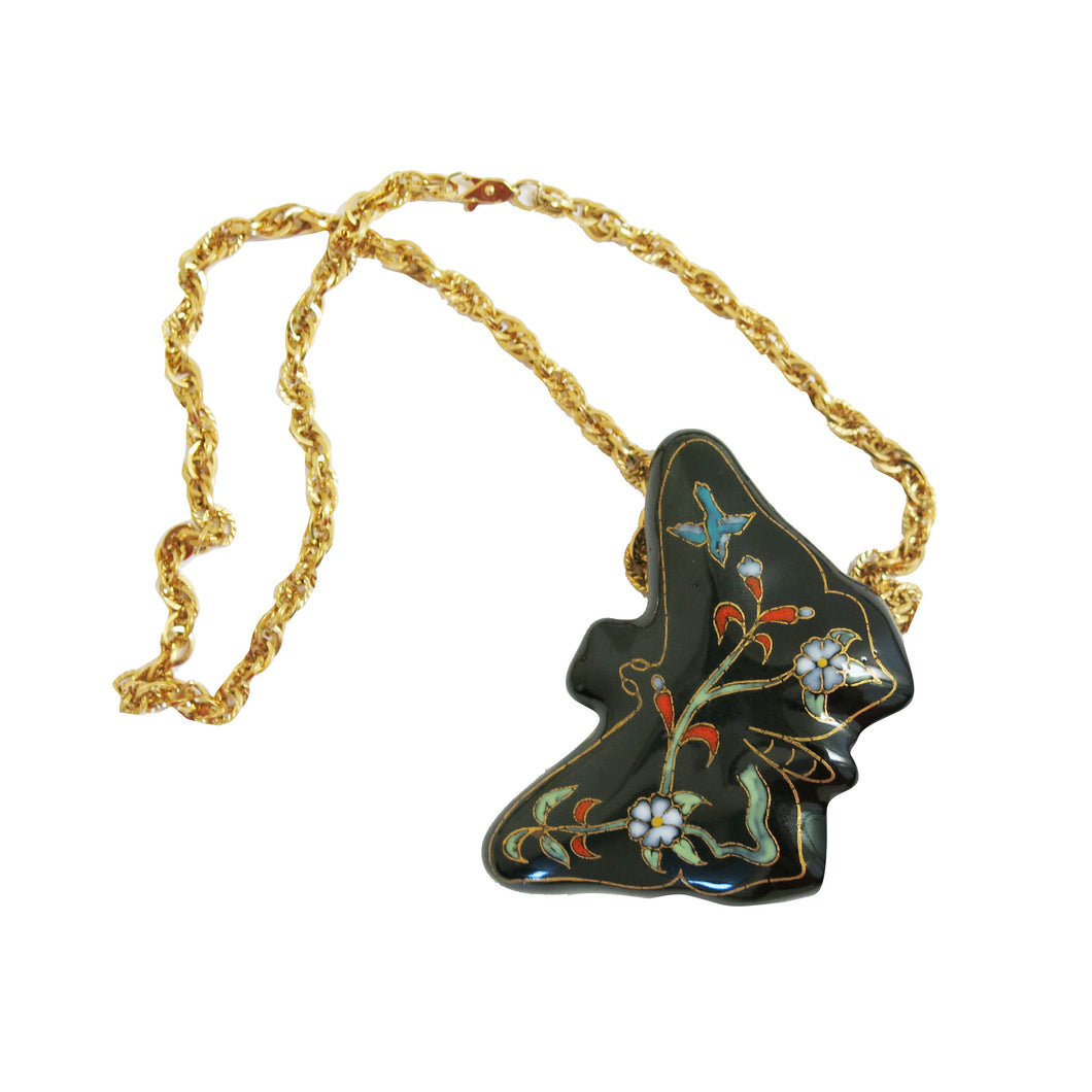 Diane Von Furstenberg Vintage 1970s Ceramic Butterfly Pendant and Chain - ShopCurious