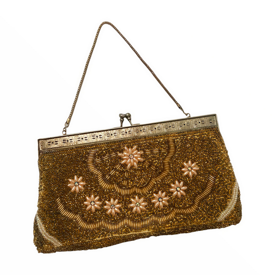 Dark Gold Beaded Art Deco Style Vintage 1930s Clutch or Handbag - ShopCurious