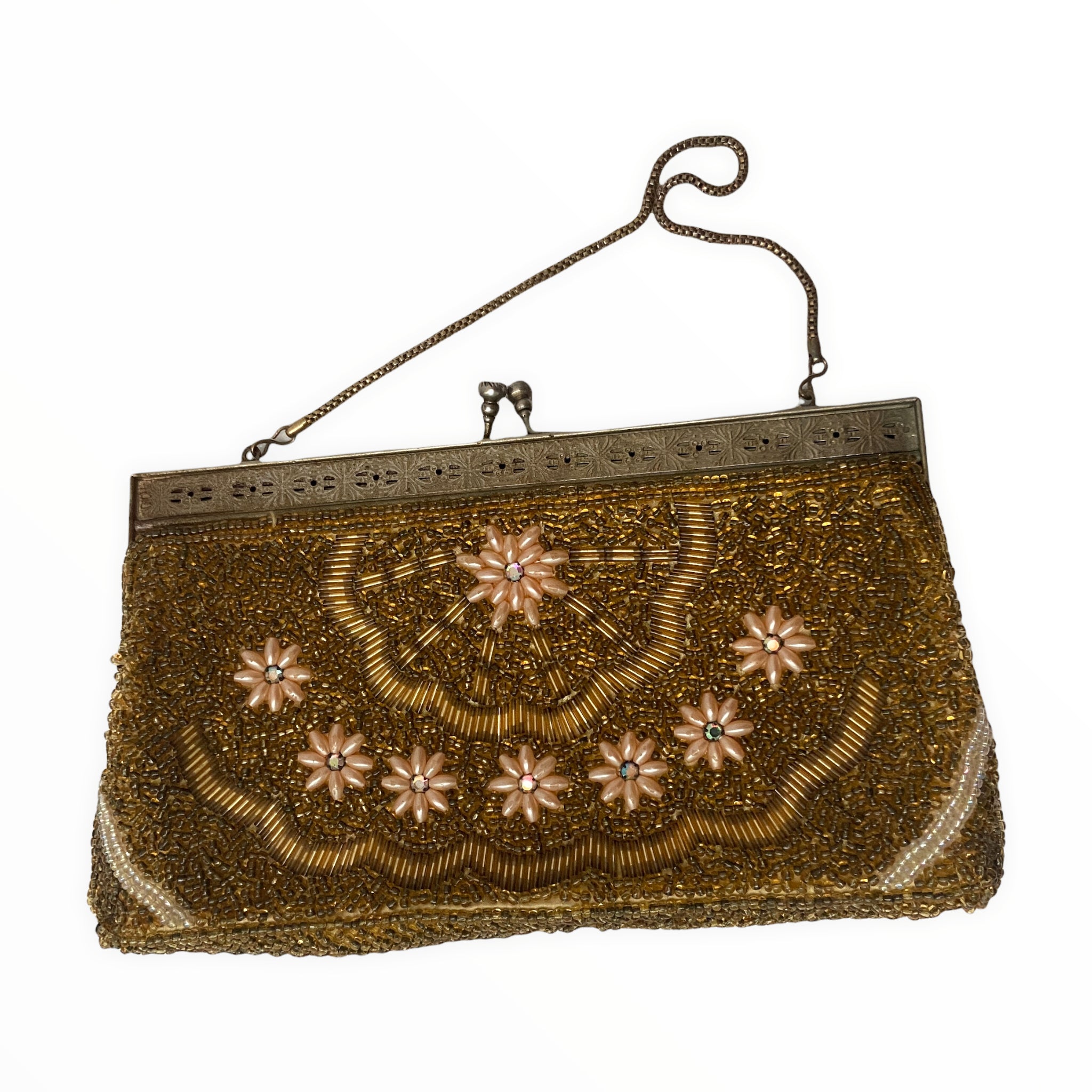 Dark Gold Beaded Art Deco Style Vintage 1930s Clutch or Handbag