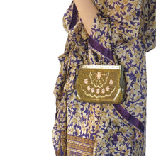 Load image into Gallery viewer, Lotus Kaftan - Gold and Aubergine with Velvet Trim - shopcurious
