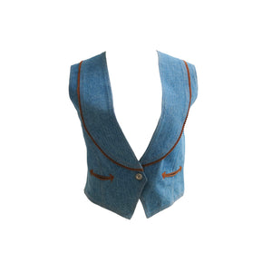 Denim Waistcoat with Tan Suede Detailing - ShopCurious