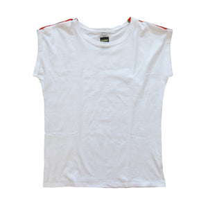 Euphoria T-Shirt - White with Orange Epaulette - shopcurious