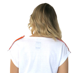 Euphoria T-Shirt - White with Orange Epaulette - shopcurious