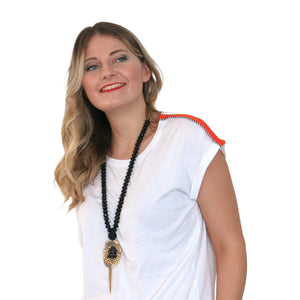 Euphoria T-Shirt - White with Orange Epaulette - shopcurious