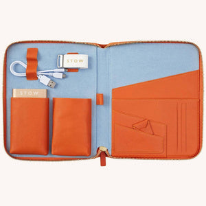 The First Class Leather Tech Case - Amber Orange & Sky Blue - shopcurious