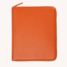 Load image into Gallery viewer, The First Class Leather Tech Case - Amber Orange &amp; Sky Blue - shopcurious
