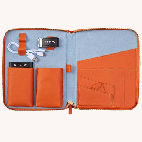 The First Class Leather Tech Case - Amber Orange & Sky Blue - shopcurious