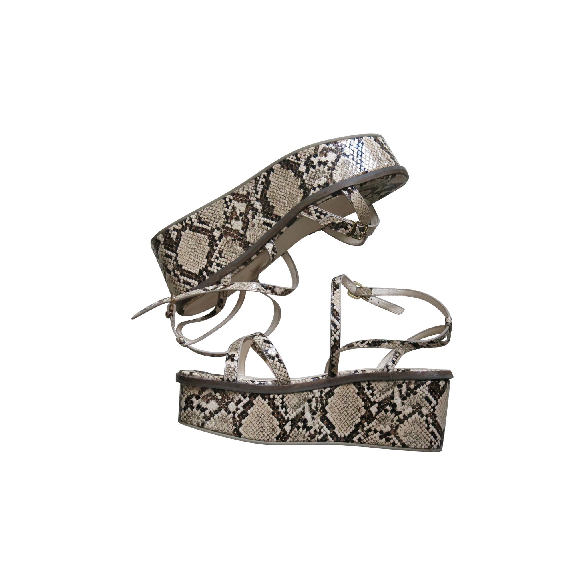 Pre-worn Faux Snakeskin Flatform Sandals - Main Image