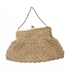 Flecked Gold and Cream Wool Hand Crocheted Vintage Evening Bag - ShopCurious