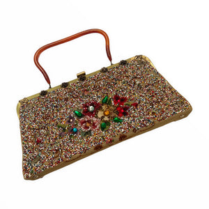 1950s Souré Beaded Bag with Rose Embellishment - ShopCurious