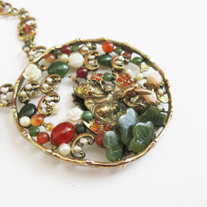 Garden Buddha - Vintage Swoboda Pendant with Semi-Precious Stones - shopcurious