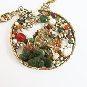 Garden Buddha - Vintage Swoboda Pendant with Semi-Precious Stones - shopcurious