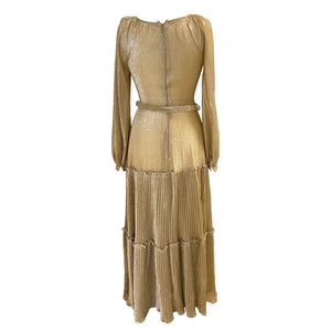 Vera Mont Gold Lurex Pleated Skirt Dress - ShopCurious