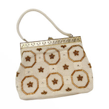 Load image into Gallery viewer, Gold and White Vintage Beaded Bag - ShopCurious
