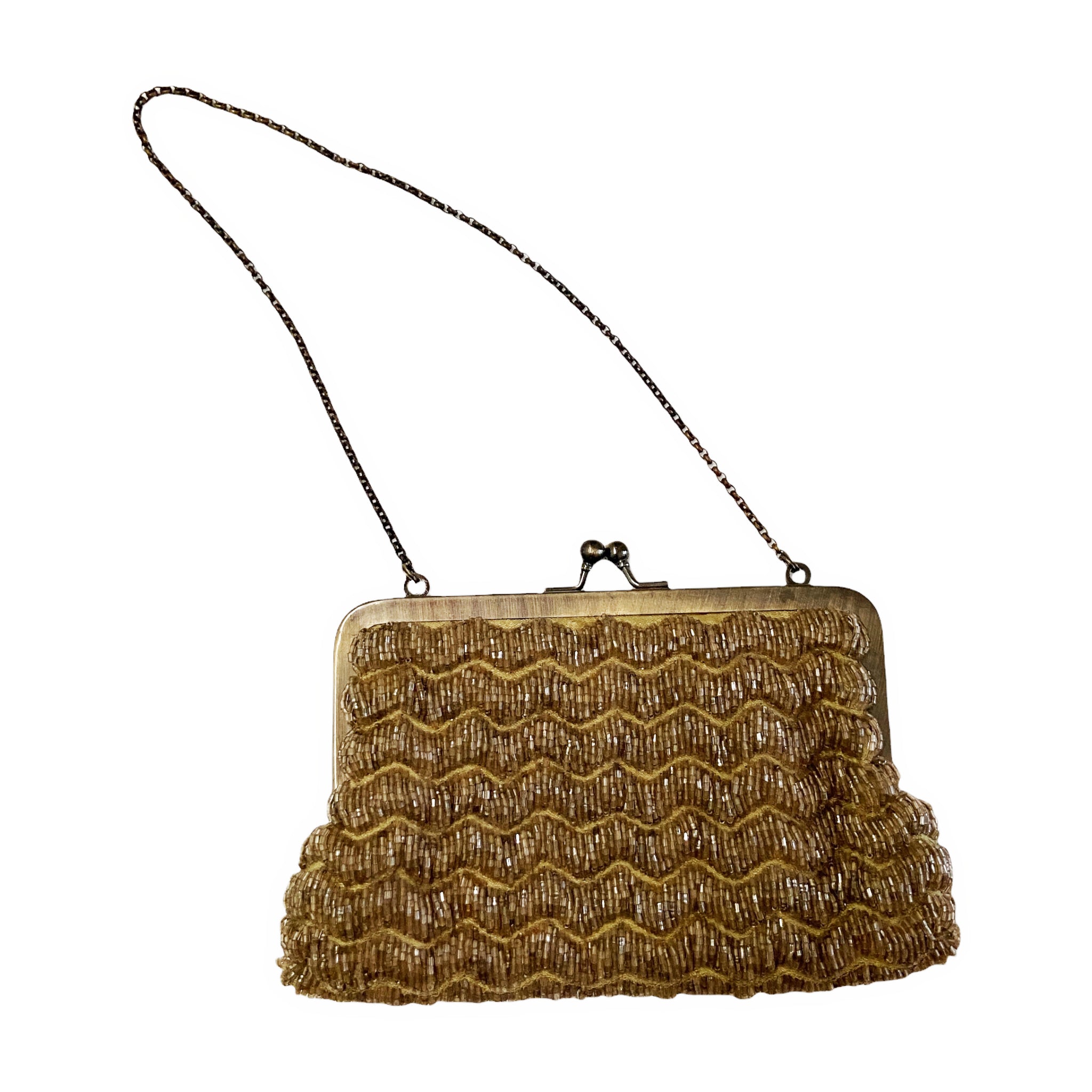 Gold Beaded Zigzag Vintage Evening Bag