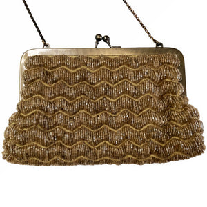Gold Beaded Zigzag Vintage Evening Bag - ShopCurious
