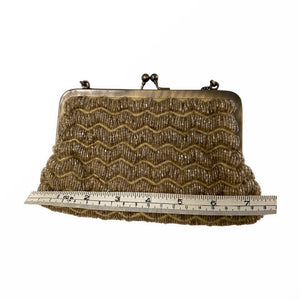 Gold Beaded Zigzag Vintage Evening Bag - ShopCurious