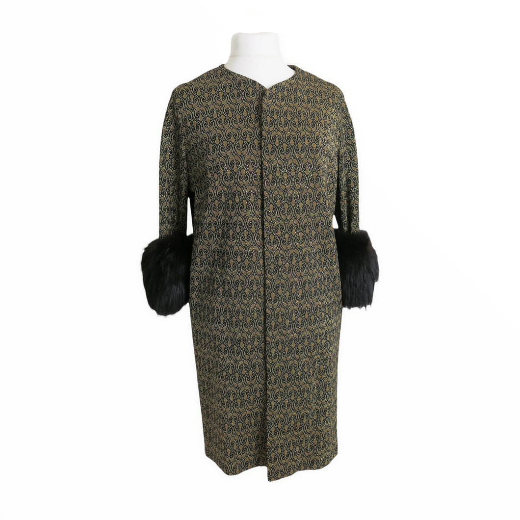 Couture Metallic Knit Vintage Evening Coat with Fur Cuffs - ShopCurious