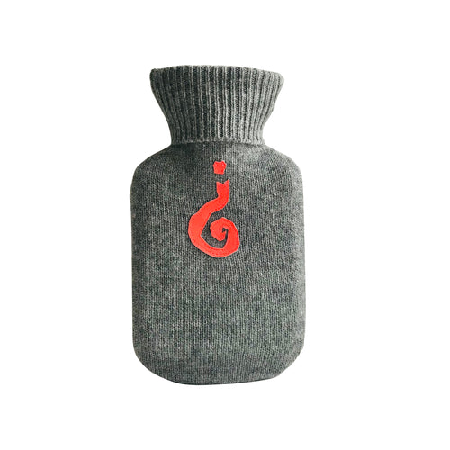Curious Hot Water Bottle – Upcycled Cashmere, Grey with Neon Red - shopcurious