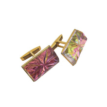 Load image into Gallery viewer, Cufflinks - Iridescent Rose Pink and Chartreuse Cut Crystal - shopcurious
