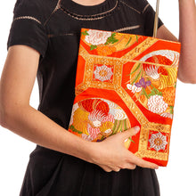 Load image into Gallery viewer, Iris and Chrysanthemums II: Upcycled Obi Envelope Clutch/Shoulder Bag - ShopCurious
