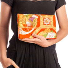 Load image into Gallery viewer, Iris and Chrysanthemums II: Upcycled Obi Envelope Clutch/Shoulder Bag - ShopCurious
